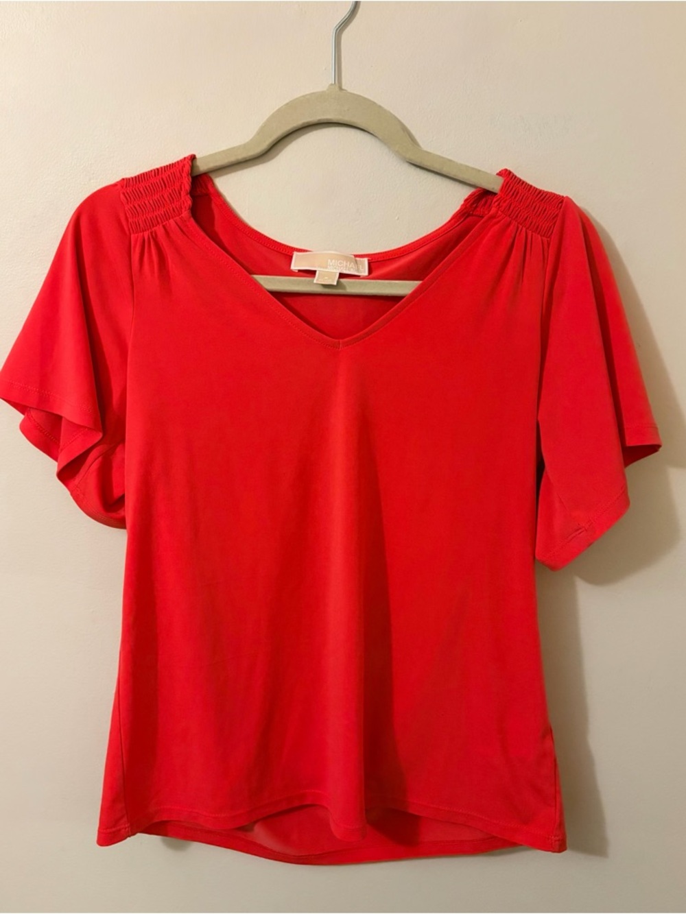 Red V-Neck Flutter Sleeve Top - Picture 2 of 6